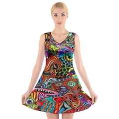 Vector Art Pattern V-neck Sleeveless Skater Dress