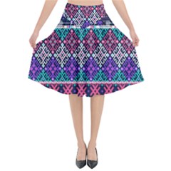 Tribal Seamless Aztec Pattern Flared Midi Skirt