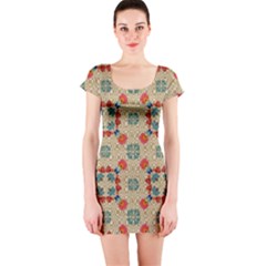 Traditional Scandinavian Pattern Short Sleeve Bodycon Dress