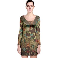 Traditional Batik Art Pattern Long Sleeve Velvet Bodycon Dress