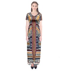 Traditional Batik Indonesia Pattern Short Sleeve Maxi Dress