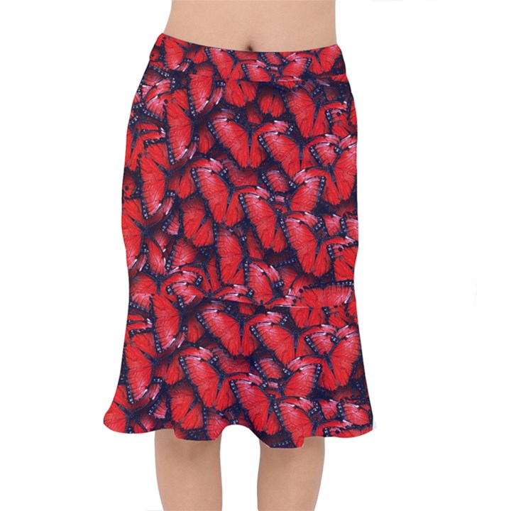 The Red Butterflies Sticking Together In The Nature Mermaid Skirt