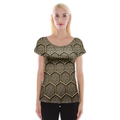 Texture Hexagon Pattern Cap Sleeve Tops