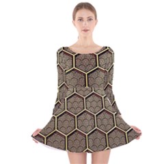 Texture Hexagon Pattern Long Sleeve Velvet Skater Dress