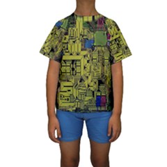 Technology Circuit Board Kids  Short Sleeve Swimwear