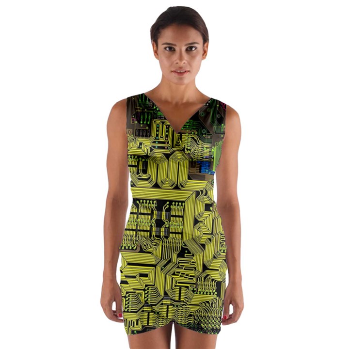 Technology Circuit Board Wrap Front Bodycon Dress