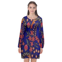 Texture Batik Fabric Long Sleeve Chiffon Shift Dress  by BangZart
