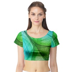 Sunlight Filtering Through Transparent Leaves Green Blue Short Sleeve Crop Top (tight Fit)