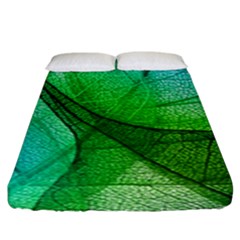 Sunlight Filtering Through Transparent Leaves Green Blue Fitted Sheet (king Size)