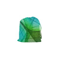 Sunlight Filtering Through Transparent Leaves Green Blue Drawstring Pouches (xs) 