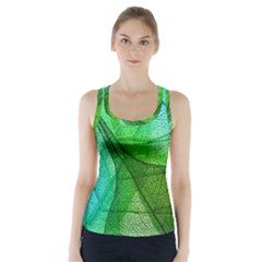 Sunlight Filtering Through Transparent Leaves Green Blue Racer Back Sports Top