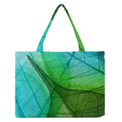 Sunlight Filtering Through Transparent Leaves Green Blue Medium Zipper Tote Bag by BangZart