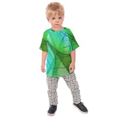 Sunlight Filtering Through Transparent Leaves Green Blue Kids Raglan Tee