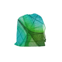 Sunlight Filtering Through Transparent Leaves Green Blue Drawstring Pouches (medium) 