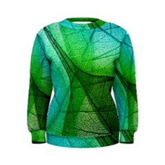 Sunlight Filtering Through Transparent Leaves Green Blue Women s Sweatshirt