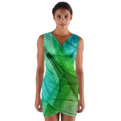 Sunlight Filtering Through Transparent Leaves Green Blue Wrap Front Bodycon Dress