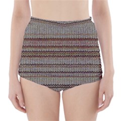 Stripy Knitted Wool Fabric Texture High-waisted Bikini Bottoms