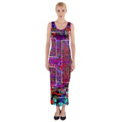 Technology Circuit Board Layout Pattern Fitted Maxi Dress