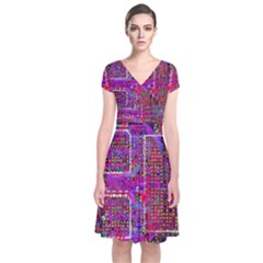 Technology Circuit Board Layout Pattern Short Sleeve Front Wrap Dress