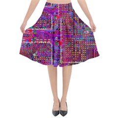 Technology Circuit Board Layout Pattern Flared Midi Skirt