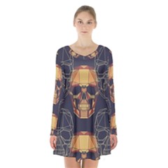 Skull Pattern Long Sleeve Velvet V-neck Dress