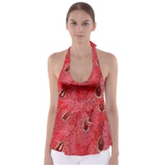 Red Peacock Floral Embroidered Long Qipao Traditional Chinese Cheongsam Mandarin Babydoll Tankini Top