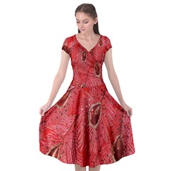 Red Peacock Floral Embroidered Long Qipao Traditional Chinese Cheongsam Mandarin Cap Sleeve Wrap Front Dress