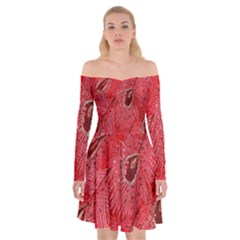 Red Peacock Floral Embroidered Long Qipao Traditional Chinese Cheongsam Mandarin Off Shoulder Skater Dress