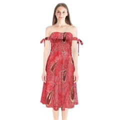 Red Peacock Floral Embroidered Long Qipao Traditional Chinese Cheongsam Mandarin Shoulder Tie Bardot Midi Dress