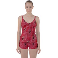 Red Peacock Floral Embroidered Long Qipao Traditional Chinese Cheongsam Mandarin Tie Front Two Piece Tankini