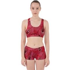 Red Peacock Floral Embroidered Long Qipao Traditional Chinese Cheongsam Mandarin Work It Out Sports Bra Set