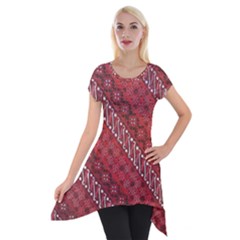 Red Batik Background Vector Short Sleeve Side Drop Tunic by BangZart