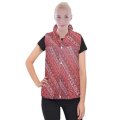 Red Batik Background Vector Women s Button Up Puffer Vest