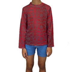 Red Dark Vintage Pattern Kids  Long Sleeve Swimwear by BangZart