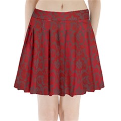 Red Dark Vintage Pattern Pleated Mini Skirt