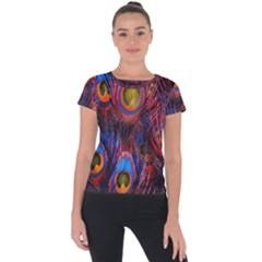 Pretty Peacock Feather Short Sleeve Sports Top 