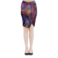 Pretty Peacock Feather Midi Wrap Pencil Skirt