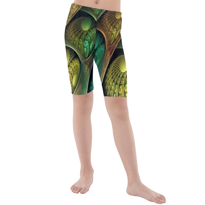 Psytrance Abstract Colored Pattern Feather Kids  Mid Length Swim Shorts