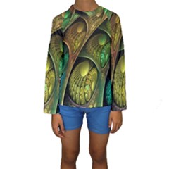 Psytrance Abstract Colored Pattern Feather Kids  Long Sleeve Swimwear