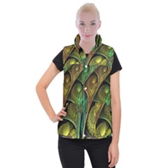 Psytrance Abstract Colored Pattern Feather Women s Button Up Puffer Vest by BangZart