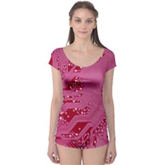 Pink Circuit Pattern Boyleg Leotard 