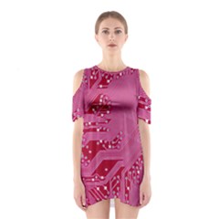 Pink Circuit Pattern Shoulder Cutout One Piece