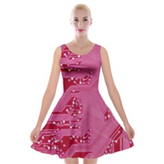 Pink Circuit Pattern Velvet Skater Dress