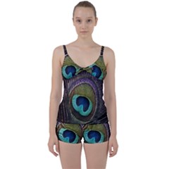 Peacock Feather Tie Front Two Piece Tankini by BangZart