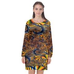 Pattern Bright Long Sleeve Chiffon Shift Dress 