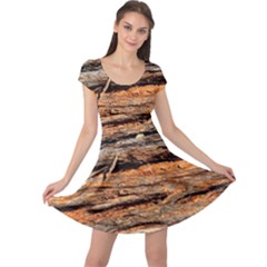 Natural Wood Texture Cap Sleeve Dresses