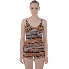 Natural Wood Texture Tie Front Two Piece Tankini