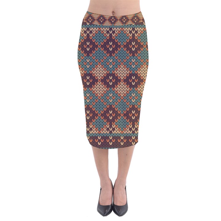 Knitted Pattern Velvet Midi Pencil Skirt