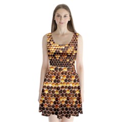 Honey Honeycomb Pattern Split Back Mini Dress 