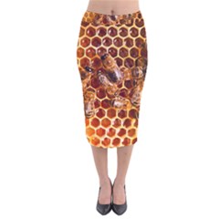 Honey Bees Velvet Midi Pencil Skirt